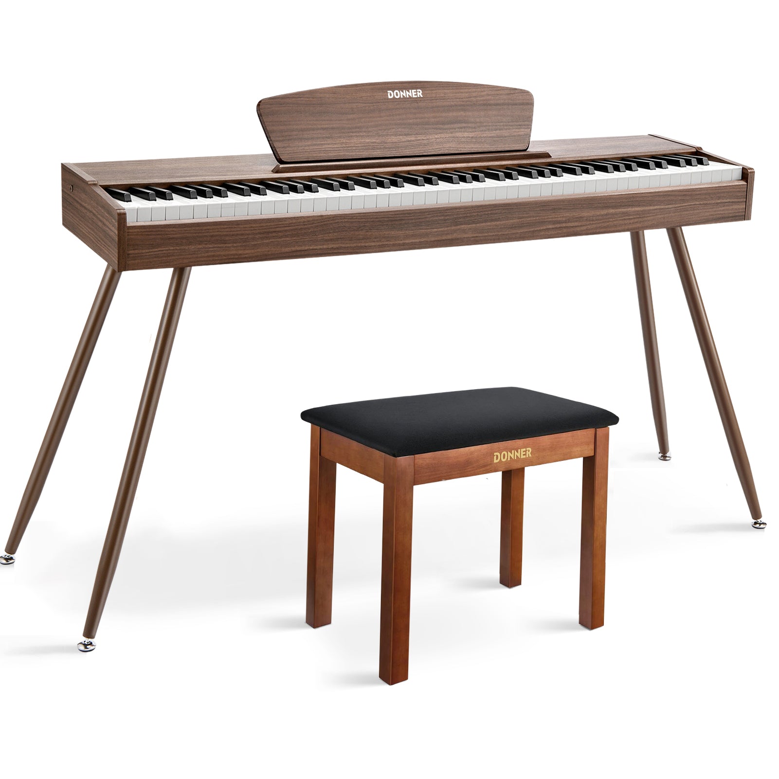 Donner DDP-80 Holzstil 88 Tasten Digitalpiano, Walnut / Piano + Brauner Klavierbank von Donner