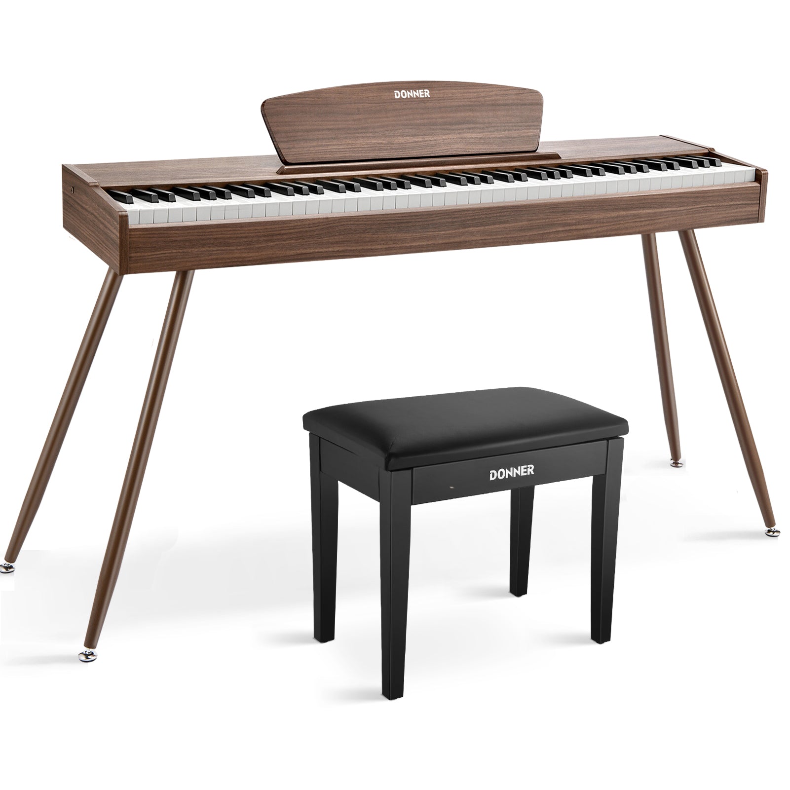 Donner DDP-80 Holzstil 88 Tasten Digitalpiano, Walnut / Piano + Schwarz Klavierbank von Donner