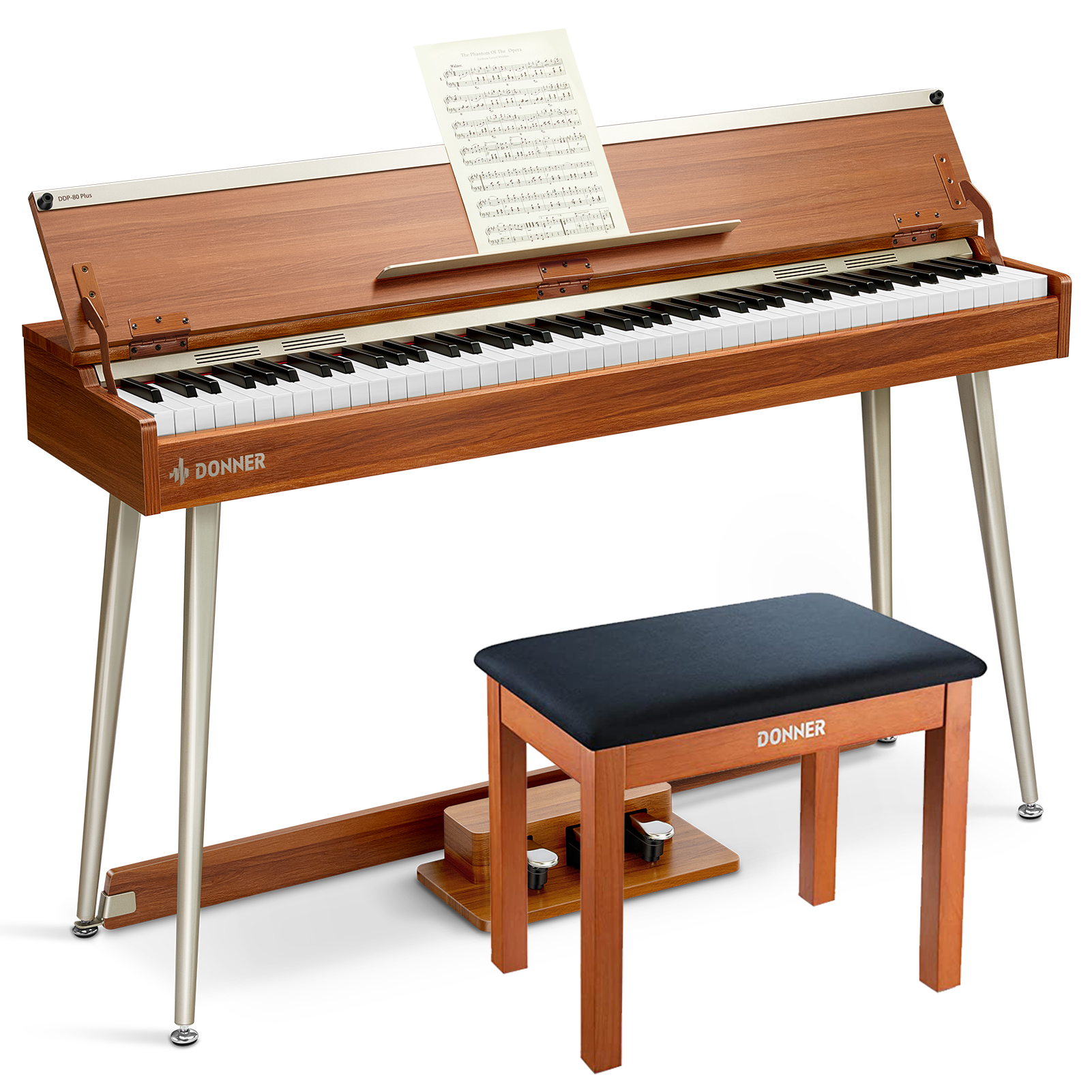 Donner DDP-80 Plus Epiano Keyboard Holzstil Digitalpiano, Piano + Klavierbank von Donner