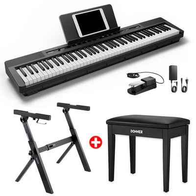 Donner DEP-16 Tragbares Digitalpiano, Piano + Bench + Stand von Donner