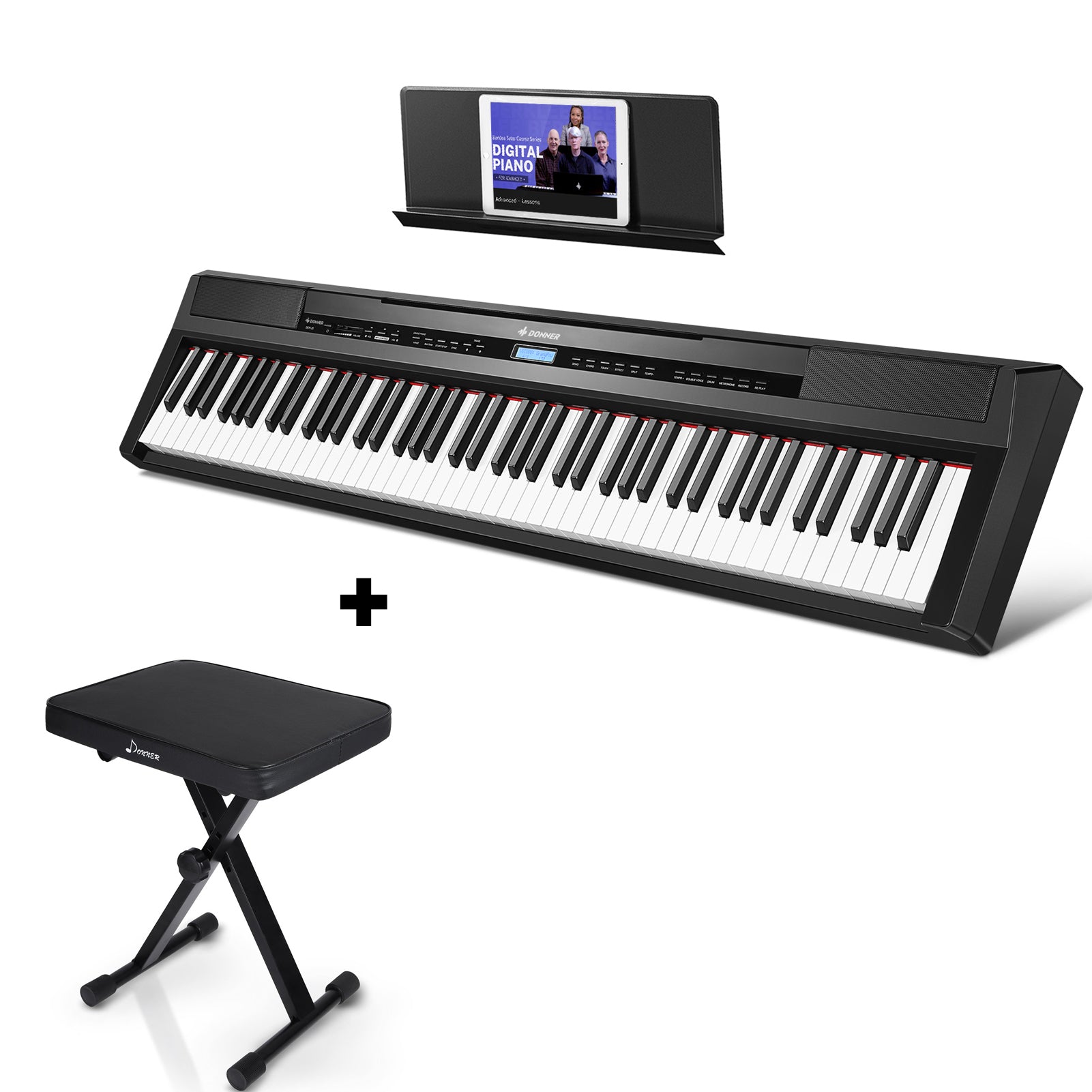 Donner DEP-20 Digitalpiano 88 vollgewichtete Epiano Keyboard mit Hammermechanik, E-Piano + X-Förmig Klavierhocker von Donner