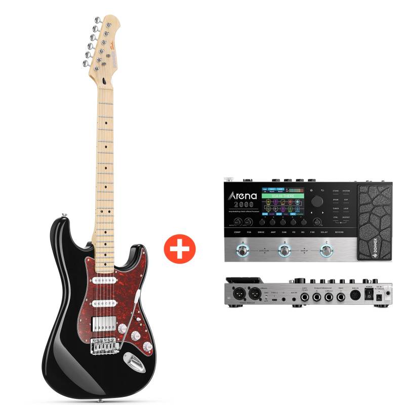 Donner DST-152 E-Gitarre Einsteiger Set ST Type 39 Zoll, DST-152B / Gitarre + Arena 2000 Pedal von Donner