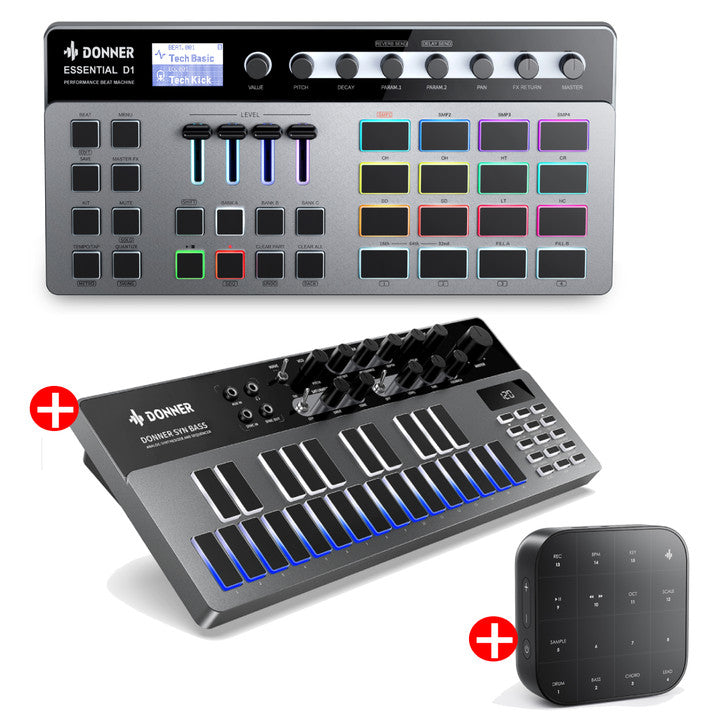 Donner Essential D1 Beat Machine Drumcomputer Tragbare elektronische Drum Maschine mit Effekten - B1+D1+MEDO von Donner