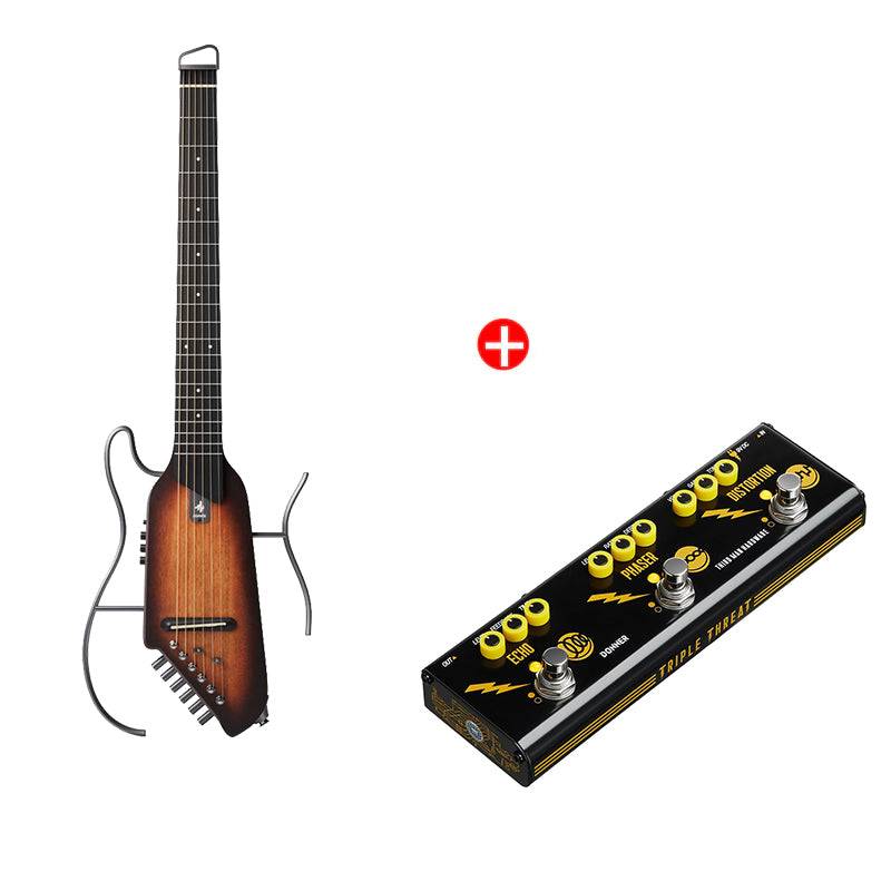 Donner HUSH-I Tragbare Reisegitarre Leise Leichtgewicht, Sunburst / Gitarre + JW Pedal von Donner