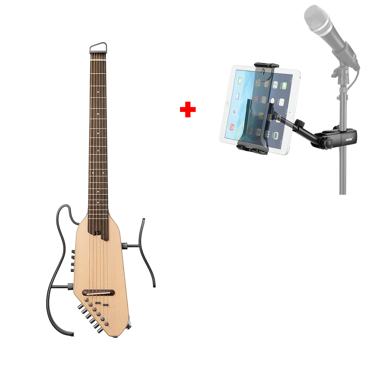 Donner HUSH-I Pro Gitarre Multi-Sound-Modus Tragbare Reisegitarre, Natürlich / Gitarre + kostenlos Mic Ständer Halterung von Donner