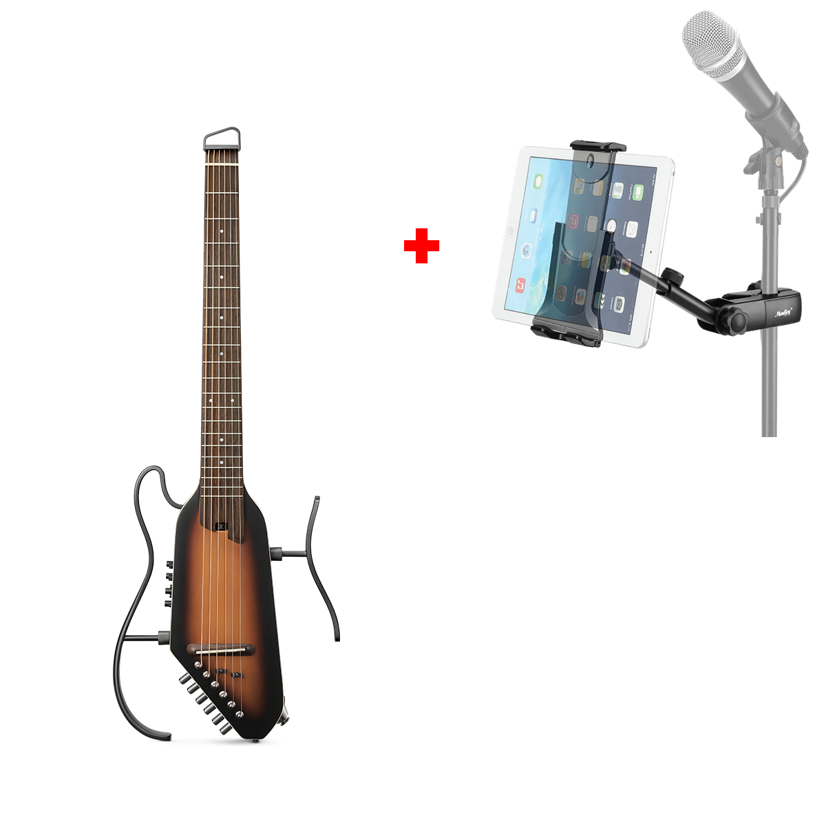 Donner HUSH-I Pro Gitarre Multi-Sound-Modus Tragbare Reisegitarre, Sunburst / Gitarre + kostenlos Mic Ständer Halterung von Donner