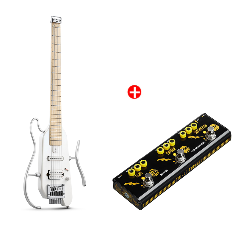 Donner HUSH-X E-Gitarre Traveler Gitarre Ultra-Light für Unterwegs, Weiß【Neue Farbauswahl】 / Gitarre + JW Pedal von Donner