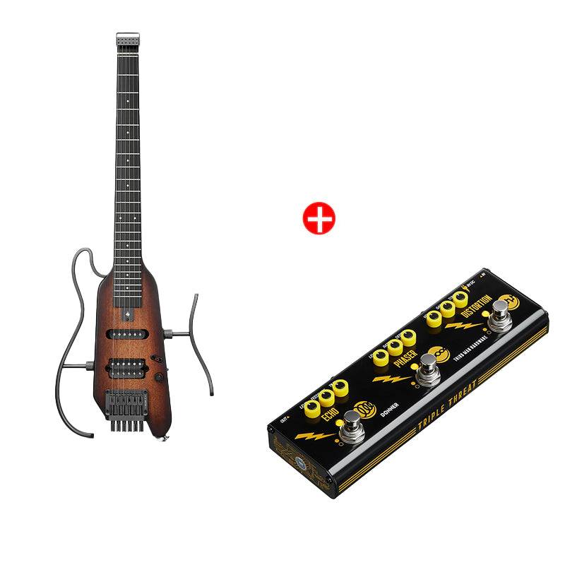 Donner HUSH-X E-Gitarre Traveler Gitarre Ultra-Light für Unterwegs, Sunburst / Gitarre + JW Pedal von Donner