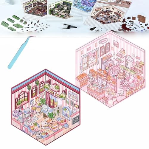 Donubiiu 4 Sets DIY 3D House Stickers, DIY Stickers Scene Make Your Own Supermarket|Coffee Shop|Restaurant|Bookstore, Scene Stickers 3D for Adult Kids (2PCS-M) von Donubiiu