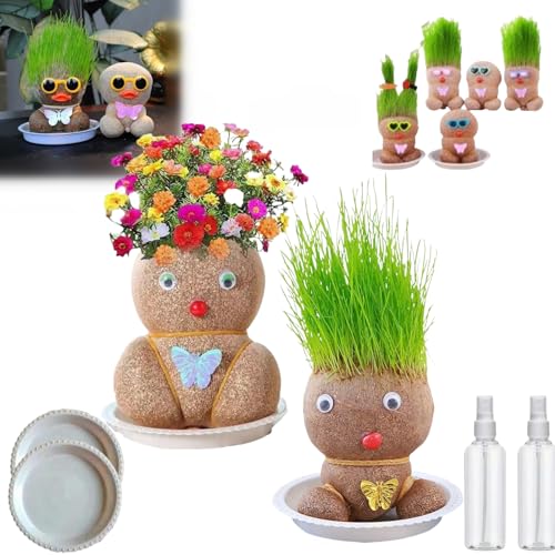 Donubiiu Grass Head Doll, Grass Head Doll Plant, Grass Head Growing Kit for Kids, Growing Grass Head Doll, Cat Grass Doll, Highway Grass Head Doll, Cat Grass Kit for Home Garden (2PCS-A) von Donubiiu