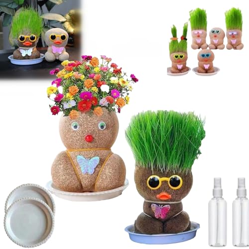 Donubiiu Grass Head Doll, Grass Head Doll Plant, Grass Head Growing Kit for Kids, Growing Grass Head Doll, Cat Grass Doll, Highway Grass Head Doll, Cat Grass Kit for Home Garden (2PCS-B) von Donubiiu