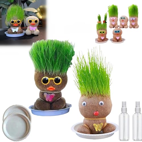 Donubiiu Grass Head Doll, Grass Head Doll Plant, Grass Head Growing Kit for Kids, Growing Grass Head Doll, Cat Grass Doll, Highway Grass Head Doll, Cat Grass Kit for Home Garden (2PCS-C) von Donubiiu