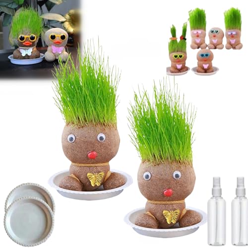 Donubiiu Grass Head Doll, Grass Head Doll Plant, Grass Head Growing Kit for Kids, Growing Grass Head Doll, Cat Grass Doll, Highway Grass Head Doll, Cat Grass Kit for Home Garden (2PCS-D) von Donubiiu