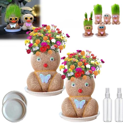 Donubiiu Grass Head Doll, Grass Head Doll Plant, Grass Head Growing Kit for Kids, Growing Grass Head Doll, Cat Grass Doll, Highway Grass Head Doll, Cat Grass Kit for Home Garden (2PCS-E) von Donubiiu