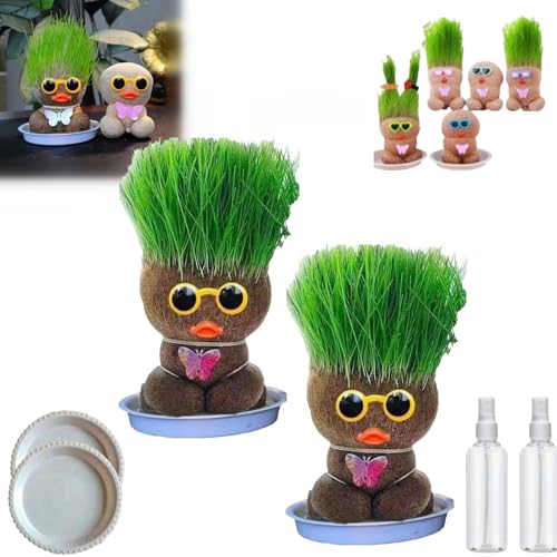 Donubiiu Grass Head Doll, Grass Head Doll Plant, Grass Head Growing Kit for Kids, Growing Grass Head Doll, Cat Grass Doll, Highway Grass Head Doll, Cat Grass Kit for Home Garden (2PCS-F) von Donubiiu