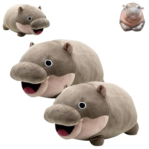 Donubiiu Moo Deng Hippo Plush, Moo Deng Plush Toys, Moo Deng Toy, Cute Pygmy Hippo Plushie Toy for Fans, 2024 Moo Deng Hippo Plushies Soft Plush Toy for Kids Fans (2PCS) von Donubiiu