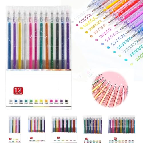 Donubiiu Reposaltrust Glitter Pens, 2024 New Glitter Gel Pens for Coloring Books, Reposaltrust Glitter Gel Pen Set, Glitter Gel Pens for Kids, Sparkle Fine Tip Markers (12) von Donubiiu