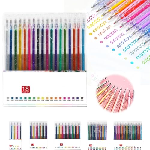 Donubiiu Reposaltrust Glitter Pens, 2024 New Glitter Gel Pens for Coloring Books, Reposaltrust Glitter Gel Pen Set, Glitter Gel Pens for Kids, Sparkle Fine Tip Markers (18) von Donubiiu