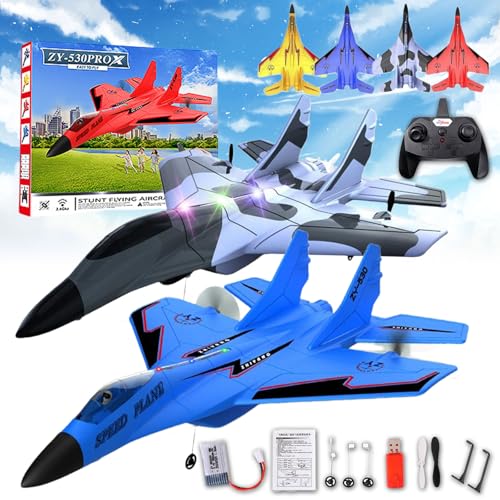 Donubiiu Wonstorex Rc Plane, Wonstorex Remote Control Fighter Jet, 2.4gHZ Rc Remote Control Fighter Model Toy, 360° Remote Control Gliders Airplane with Lights, Easy to Fly RC Fighter (2PCS-E) von Donubiiu