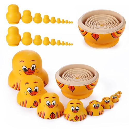 Stacked Duck - 10/20 Pcs Hand Painted Wooden Russian Nesting Dolls - Yellow Duck Animal Pattern Nesting Dolls for Kids Toy Birthday Gift (20 Pcs) von Donubiiu