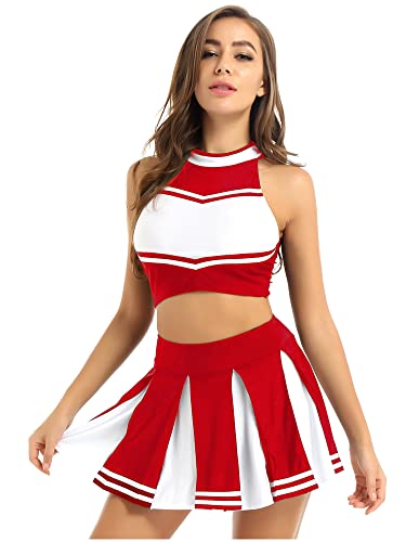 Doomiva Damen Cheerleaderin Kostüm Set Karneval Faschings Tanzkostüm Set Cheerleading Kostüm Cheerleaderuniform Halloween Tanzkleidungset Rot S von Doomiva