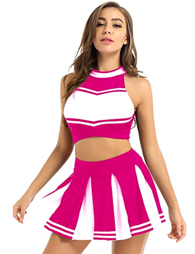 Doomiva Damen Cheerleaderin Kostüm Set Karneval Faschings Tanzkostüm Set Cheerleading Kostüm Cheerleaderuniform Halloween Tanzkleidungset Leuchtend Rosa M von Doomiva