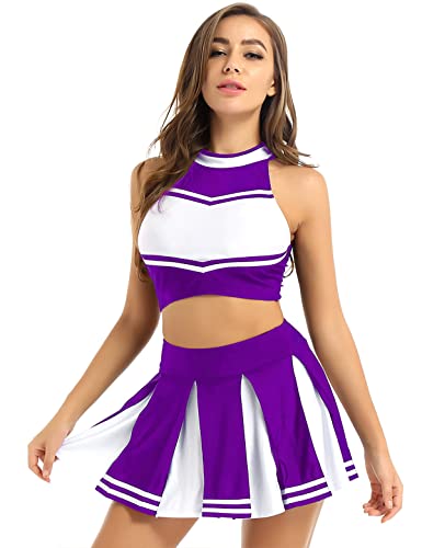 Doomiva Damen Cheerleaderin Kostüm Set Karneval Faschings Tanzkostüm Set Cheerleading Kostüm Cheerleaderuniform Halloween Tanzkleidungset Violett M von Doomiva