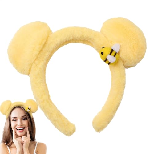 Dopsyesn Bärenohren Haarbänder,Bärenohren Stirnband, Gelbes Bärenohren Plüsch-Stirnband, Cartoon-Haarband, Plüsch-Haarband,Tier-Stirnband Für Urlaub, Cosplay, Make-up-Kostüm von Dopsyesn