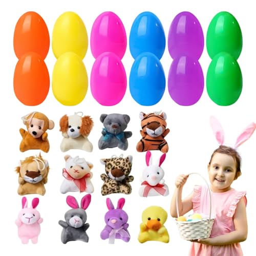 Dopsyesn Vorgefüllte Ostereier mit Plüschspielzeug, Ostereier gefüllt mit Plüsch,12x Holiday Stuffer Plushies Puppe | Stofftiere Plüschspielzeugkorb Stuff für Kinder, Mädchen, Kinder von Dopsyesn