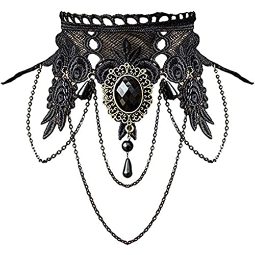 Dorccsi Punk Rock Hochzeit Party Schwarz Spitze Choker Gothic Retro Perlen Kette Halloween Cosplay Vampir Anhänger Halskette für Frauen Mädchen Halloween Dekorationen Halloween Dekor von Dorccsi