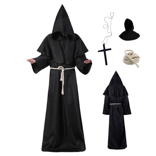 Mönchskostüm für Herren und Damen, für Erwachsene, Mönchsrobe, mit Kapuze, Priesterrobe, Renaissance-Halloween-Kostüme, mittelalterliches Kostüm, Verkleidung für Halloween, Karneval, XL, Mönchsrobe, H von Dorccsi