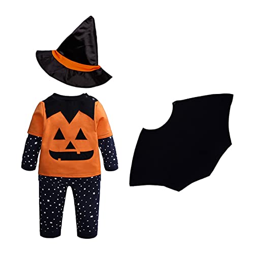 Dorjuli Halloween Kostüm Kinder- Baby Fledermaus Kapuzen Onesies Halloween Outfits Kostüme Set Karneval Kostüm Festlicher Anzug Kleinkind Neugeborenes Baby Erntefest-Kürbis-Set Gespenst Kostüm von Dorjuli