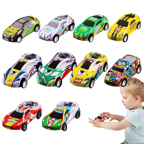 Dottduya Auto zum Zurückziehen, Spielzeug zum Zurückziehen, Legierungs-Rennwagen-Rückziehauto-Set mit 10 Stück, Rückzieh-Rennfahrzeuge für Kinder, Schatzkistenfüller, Klassenzimmerpreise für und von Dottduya