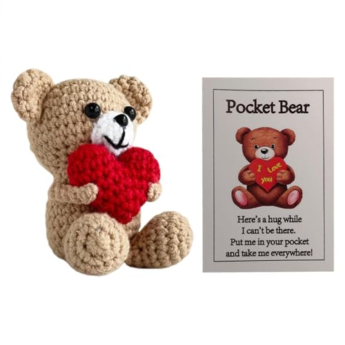 Dottduya Gehäkelte Bärenpuppe, Bärenstrickpuppe, Bär süße Häkelpuppe Plüsch gestrickte Puppe, Handgefertigtes Plüschtier im Taschenformat mit Herz für und Mädchen von Dottduya