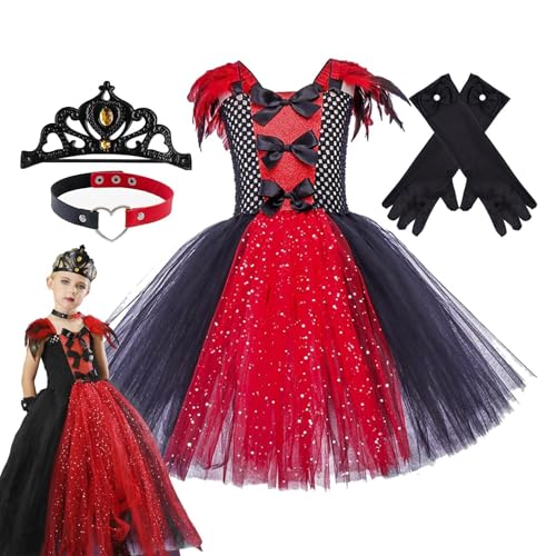 Dottduya Mädchen-Vampir-Halloween-Kostüm, Mädchen-Vampir-Kleid-Kostüm, Königliches Vampirkostüm für Kinder, Mit Krone, Handschuhen, Halskette, Halloween-Rollenspiel-Kostüm für Kinder, 2–12 Jahre von Dottduya