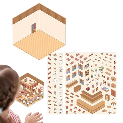 Dottduya Miniaturhaus-Szenenaufkleber,Szenenaufkleber | Lustige Scrapbook-Aufkleber mit 3D-Effekt,Dekorative Aufkleber für Sammelalben, Aufkleber zum Gestalten Ihres eigenen Hauses für Kinder, von Dottduya