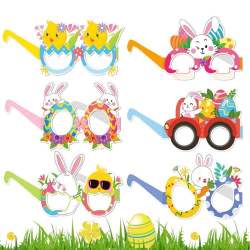 Dottduya Osterparty Brille, nbrille für Kinder - 6x Chick Ostern Kaninchenpapierbrillen - Urlaub Brillen für Mädchen Happy Spring Festival Geburtstagsfeier Gunst von Dottduya