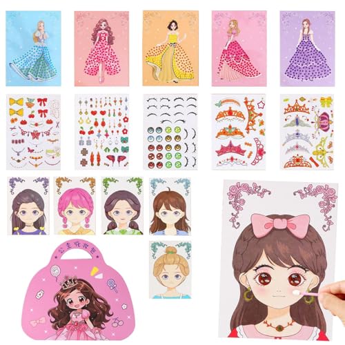 Dottduya Prinzessin-Kunst-Bastelset, Prinzessin-Make-up-Aktivitätsbuch, Prinzessin Fantasy-Spielzeug, Kreatives Ankleide-Stickerbuch, lehrreiches Rollenspielspielzeug für Mädchen, Spaß für Geburtstage von Dottduya