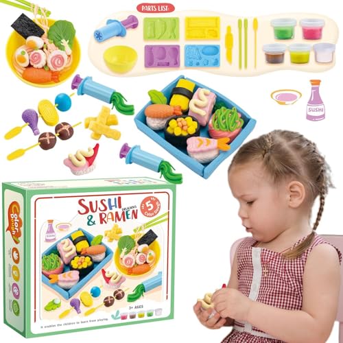 Dottduya Teigspielset, farbiges Teigspielzeug für Kinder, Play Food Modeling Tools Kit, Waffel-Pizza-Burger-Maker, Kochspielzeug, zum Spielen, Kochen, Ton, Kunst, Ton und Teig für Weihnachten, von Dottduya