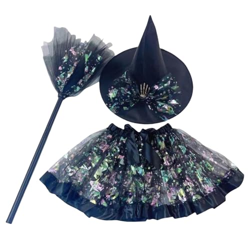 Dottduya Tutu Kleid Hexe,Mädchen Hexe Cosplay Kostüm | 3-teiliges Set Halloween Tutu mit Hexenhut,Entzückendes und bequemes Cosplay-Kostüm für die Geburtstagsfeier von Dottduya