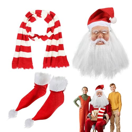 Dottduya Weihnachtsmann-Maske, Weihnachtsmann-Gesichtsbedeckung,Weihnachtsbartmaske mit Schal und Socken | Rollenspiel-Kostümset mit Schal, Socken und Maske für Damen und Herren von Dottduya