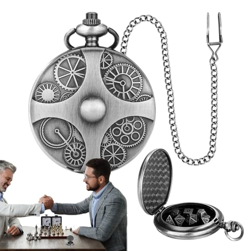 Dottduya Würfel-Taschenuhr, polyedrisches Würfel-Set aus Metall - Würfelset Steampunk Taschenuhr Muschelgehäuse - Tragbare polyedrische Vintage-Würfel für Tischspiele, Brettspiele von Dottduya