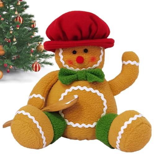 Gefülltes Lebkuchenmädchen und -junge, Lebkuchenplüsch - Süße Weihnachtsplätzchen-Plüschpuppe,Lebkuchen Gingy Stofftiere Lebkuchen tragen Hut und Fliege Weihnachtsdekoration Lebkuchenmann Plüsch für P von Dottduya