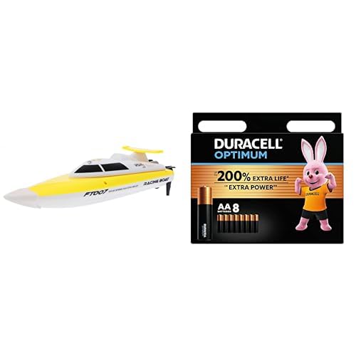 Double Horse Motorboot Vitality 1:16 2,4Ghz 150m RTR - gelb + Duracell Optimum Batterien AA, 8 Stück, bis zu 200% zusätzliche Lebensdauer oder extra Power von Double Horse