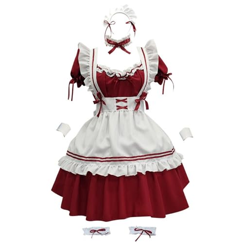 Double Villages Love Nikki Dress Up Queen Lolita Prinzessin Kleid Klassisches Lolita Dienstmädchen Outfit Weihnachten Halloween Cosplay Kostüm (Rot, S) von Double Villages