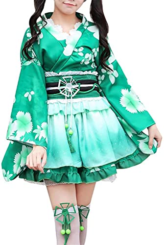 Double Villages Yukata Kimono Yukuta Kimono Kleid Yukata Serie süßes Mädchen Kostüm (grün) von Double Villages