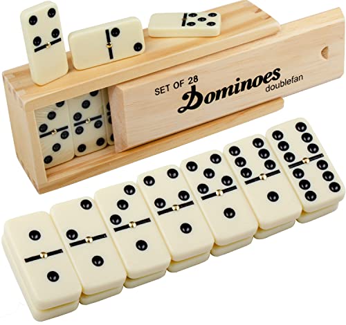 Domino Set für Erwachsene, Domino Set Double Six, Double 6 Professional Domino Steine mit Spinner in Holzbox, 28 Stück Domino Set 28 Steine mit Naturholzkiste von Doublefan