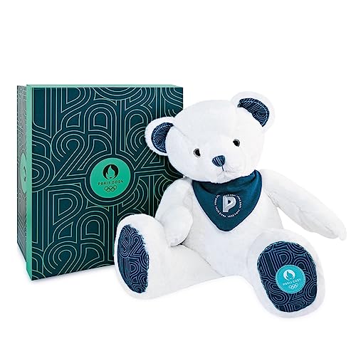 Doudou et Compagnie JO2451 Licence JO Paris 2024 Olympische und Paralympische Spiele Premiumbär, Weißer Bär Premium – Bandana, 37 cm von Doudou et Compagnie