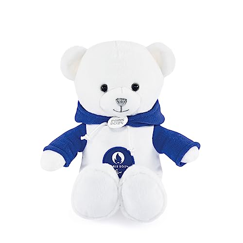 Doudou et Compagnie - Paris Bär 2024 - Offizielle Lizenz der Olympischen Spiele in Paris 2024 - Plüschbär mit blauem Capche Sweatshirt - ab Geburt - für Baby - 25 cm - Braun - JO2446 von Doudou et Compagnie