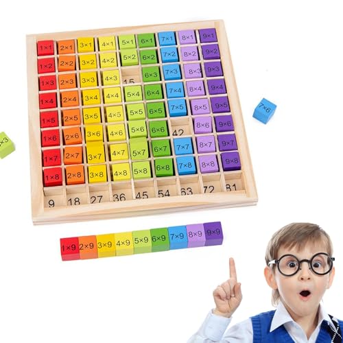 Doukesh 1x1 Zahlen Lernen Für Grundschüler, Holz Rechenbrett Würfel, Lernen Für Grundschüler Einmaleins, Holzspielzeug Multiplikationstabelle Bunt, Mathematik Spiele, Kinder Lernspielzeug Geschenk von Doukesh